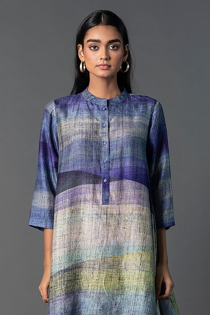 Bright Purple Dupion Silk Printed Tunic Set by CLOS at Pernia's Pop Up Shop