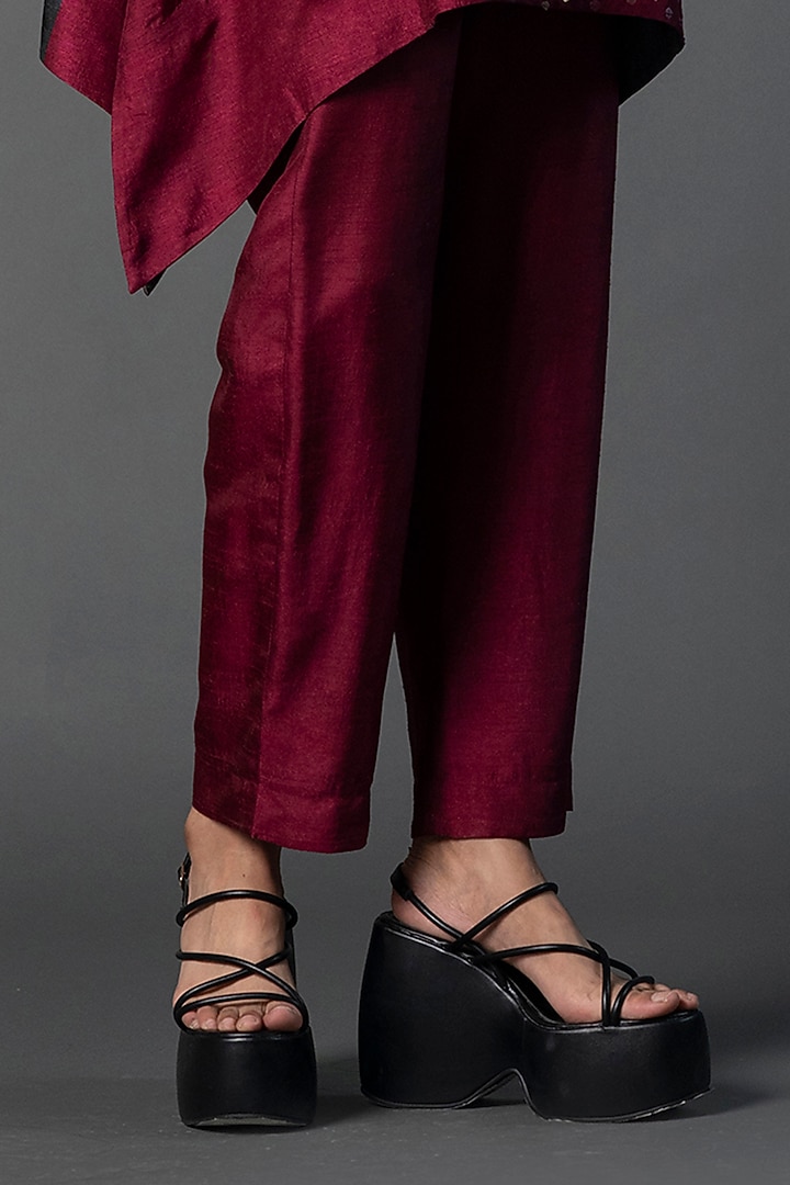 Dark Grey & Maroon Dupion Silk Printed & Sequins Hand Embroidered Co-Ord Set by CLOS at Pernia's Pop Up Shop