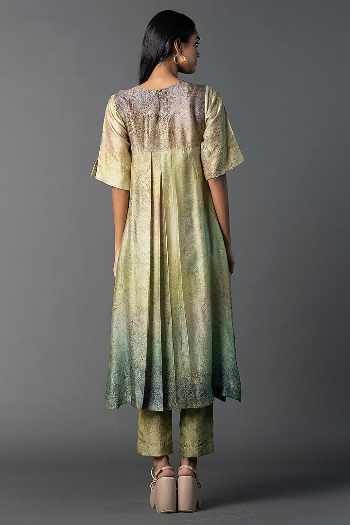 Light Green Dupion Silk Floral Printed High-Low Kurta Set by CLOS at Pernia's Pop Up Shop