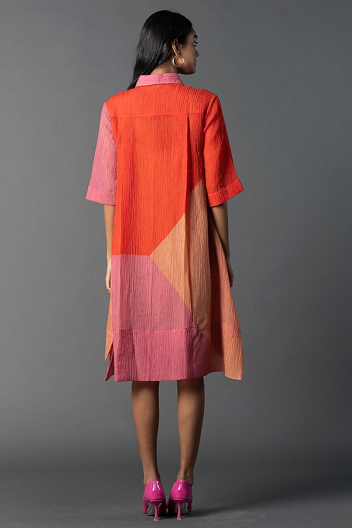 Pastel Pink & Orange Dupion Silk Abstract Printed Tunic by CLOS at Pernia's Pop Up Shop