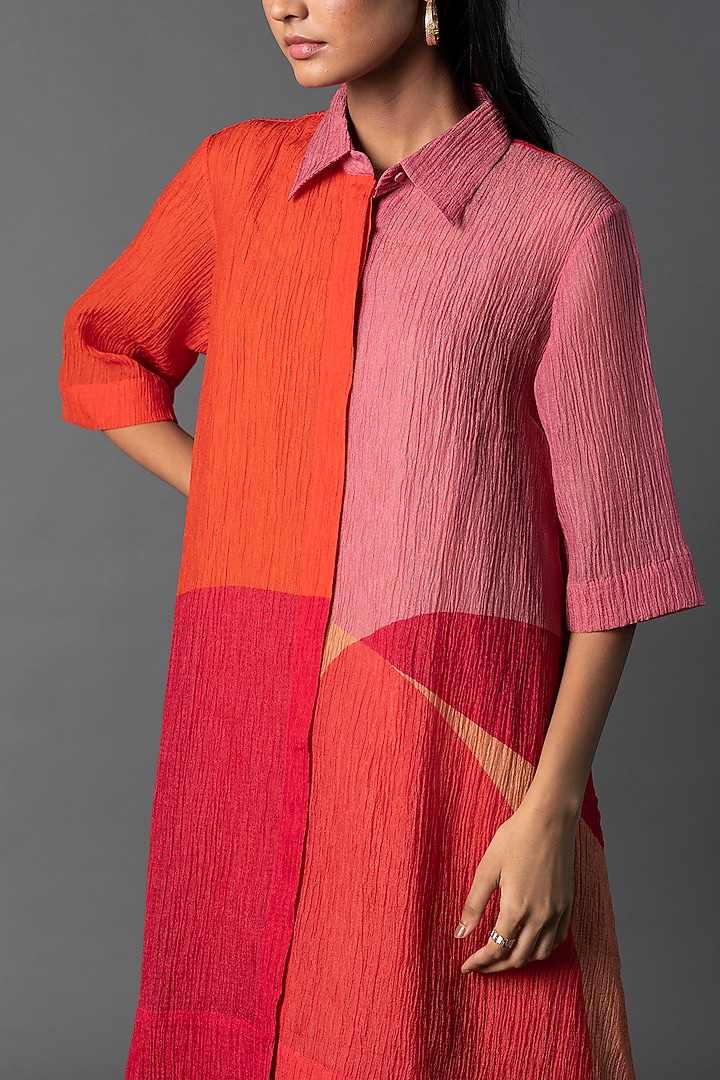 Pastel Pink & Orange Dupion Silk Abstract Printed Tunic by CLOS at Pernia's Pop Up Shop