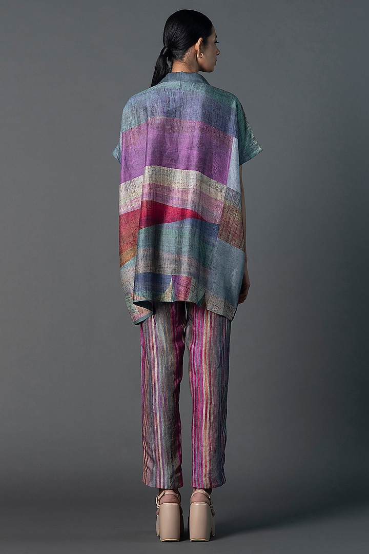 Teal Blue & Purple Dupion Silk Printed Co-Ord Set by CLOS at Pernia's Pop Up Shop