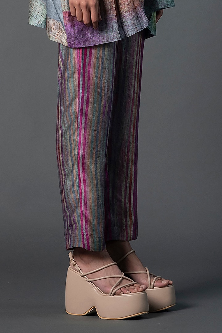 Teal Blue & Purple Dupion Silk Printed Co-Ord Set by CLOS at Pernia's Pop Up Shop