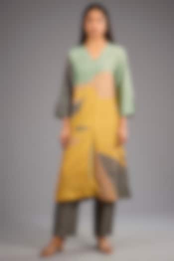 Yellow Dupion Silk Printed Kurta Set by CLOS at Pernia's Pop Up Shop