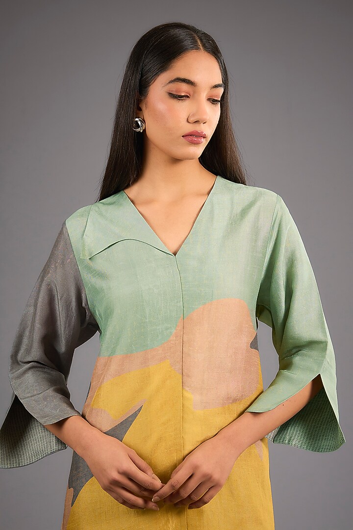 Yellow Dupion Silk Printed Kurta Set by CLOS at Pernia's Pop Up Shop