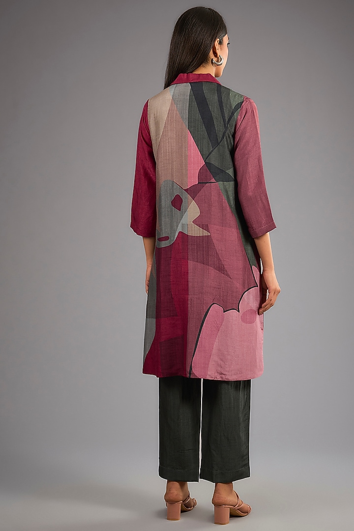 Maroon Dupion Silk Abstract Geometric Printed Kurta Set by CLOS at Pernia's Pop Up Shop