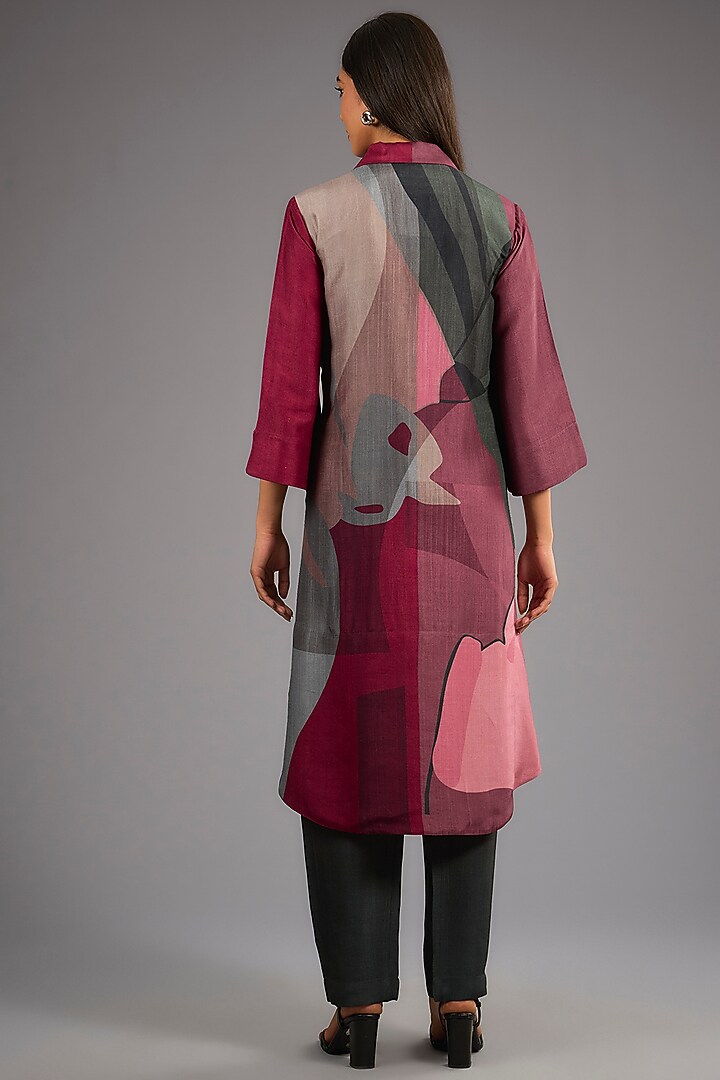 Maroon Dupion Silk Abstract Geometric Printed Kurta Set by CLOS at Pernia's Pop Up Shop