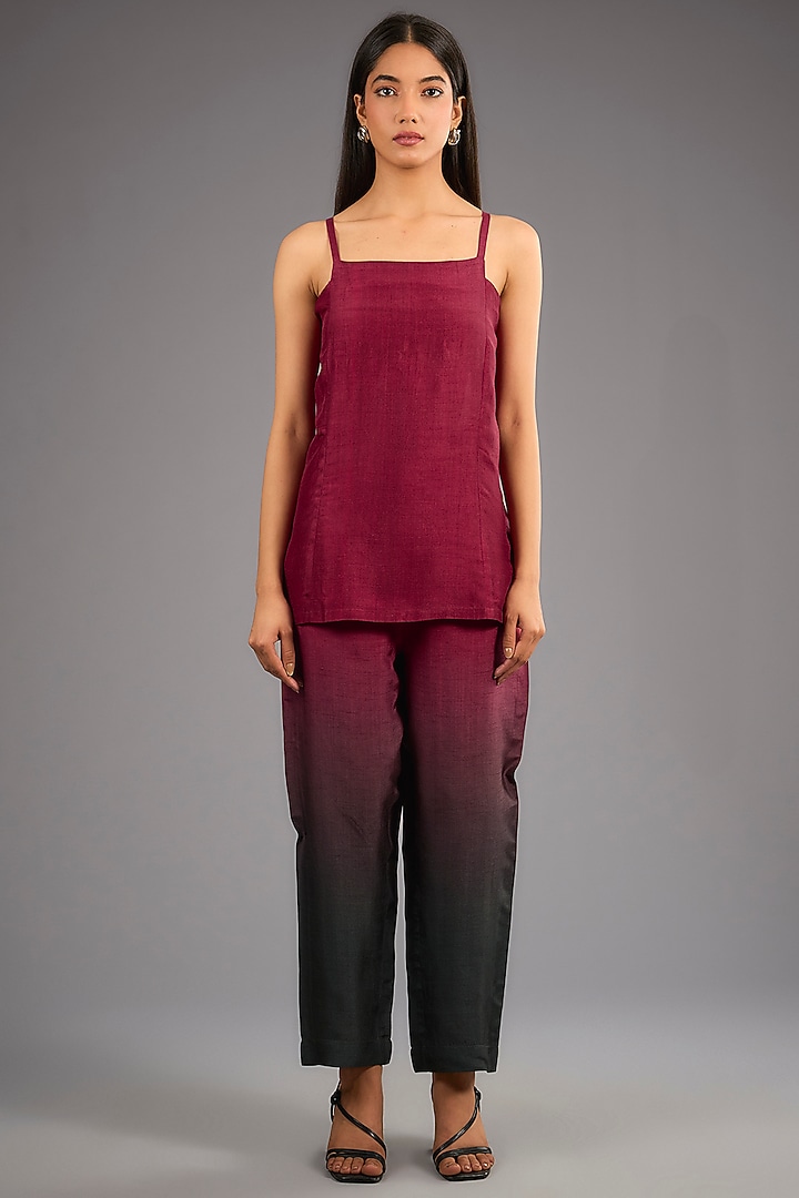Maroon Dupion Silk Abstract Geometric Printed Kurta Set by CLOS at Pernia's Pop Up Shop