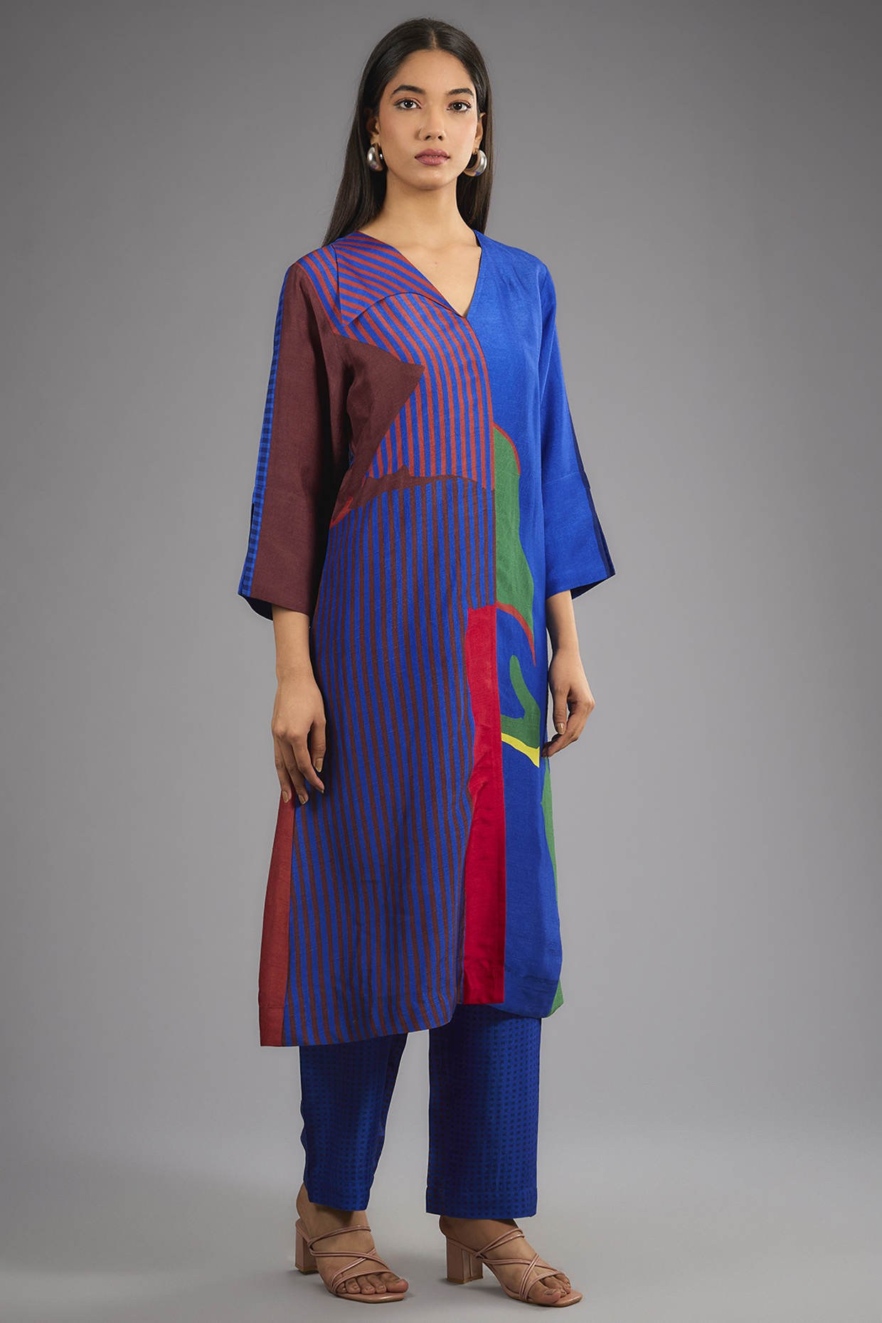 Blue Dupion Silk Printed Kurta Set by CLOS at Pernia's Pop Up Shop