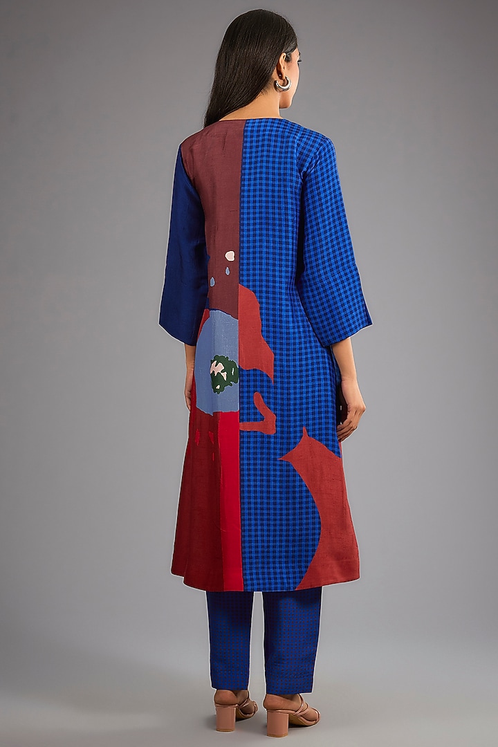Blue Dupion Silk Printed Kurta Set by CLOS at Pernia's Pop Up Shop