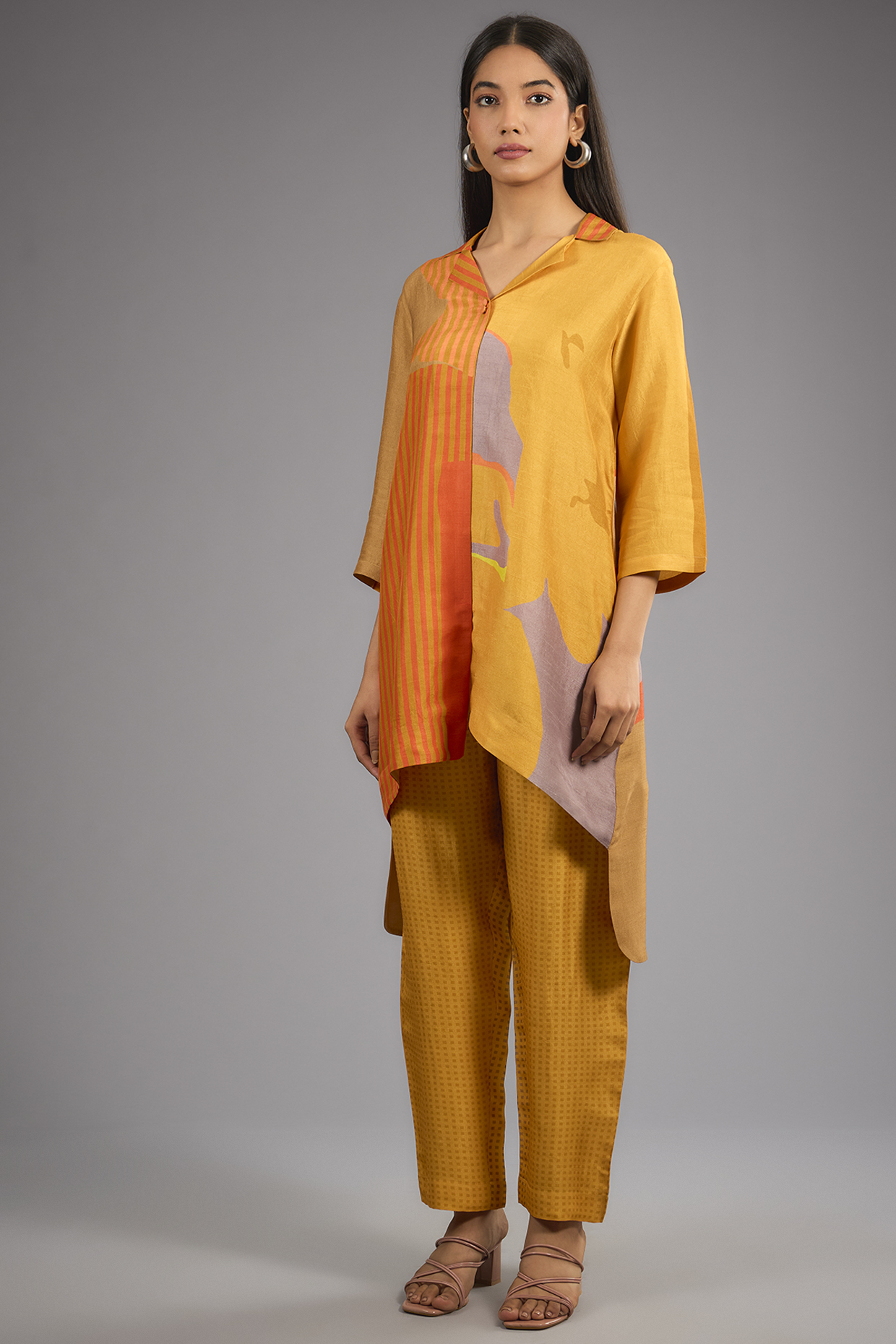 Orange Dupion Silk Abstract Geometric Printed Kurta Set by CLOS at Pernia's Pop Up Shop