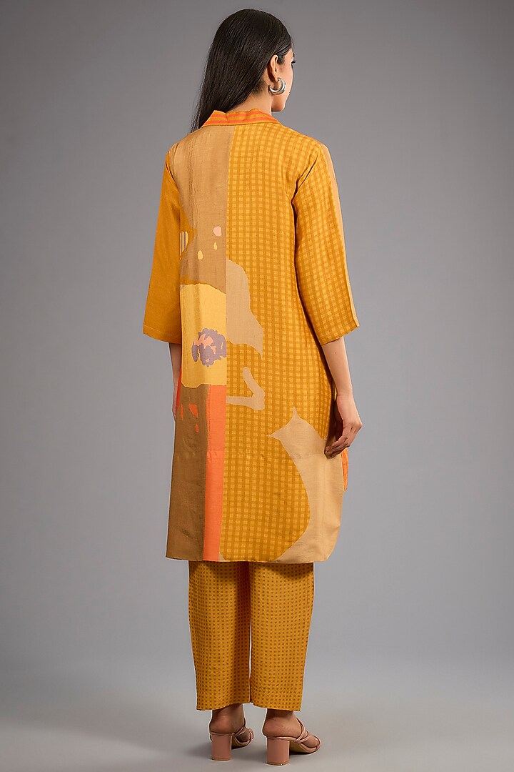 Orange Dupion Silk Abstract Geometric Printed Kurta Set by CLOS at Pernia's Pop Up Shop