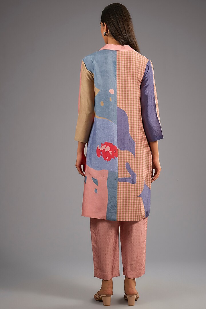 Pink Dupion Silk Abstract Geometric Printed Kurta Set by CLOS at Pernia's Pop Up Shop