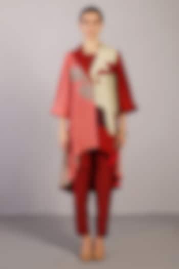 Crimson Red Dupion Silk Jacket Set by CLOS at Pernia's Pop Up Shop