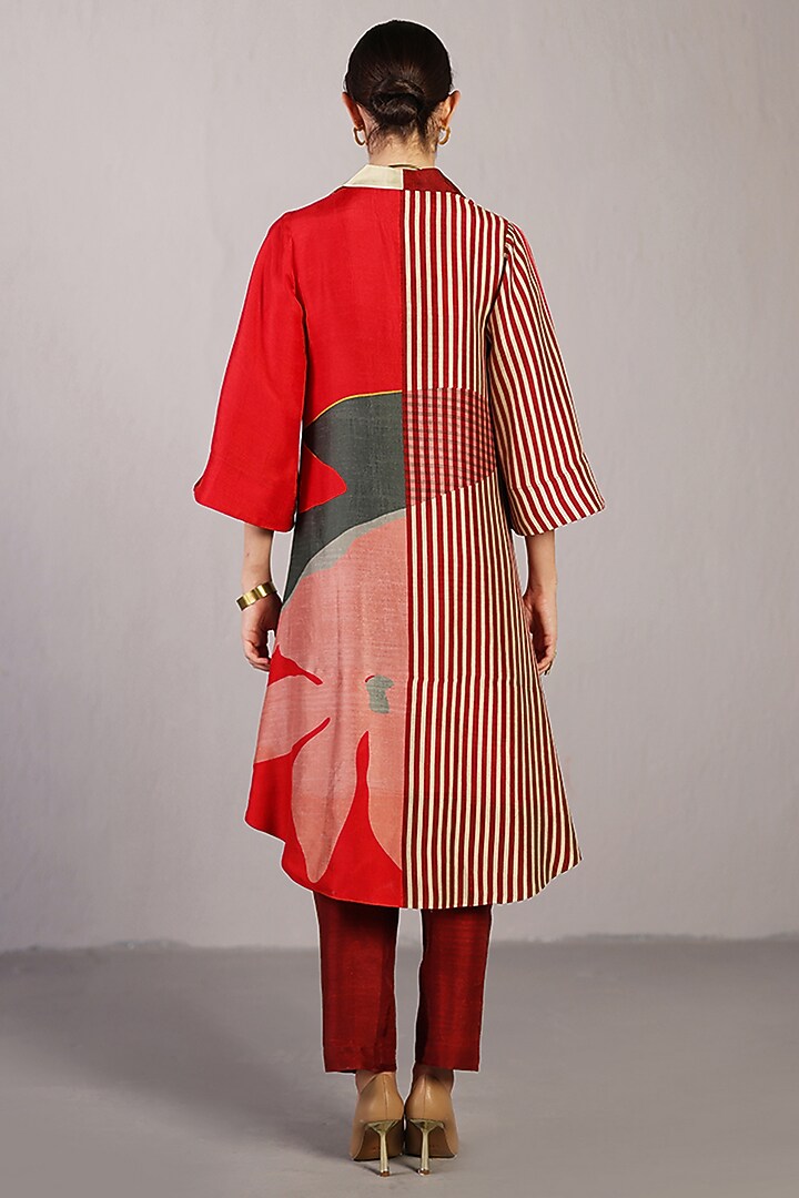 Crimson Red Dupion Silk Jacket Set by CLOS at Pernia's Pop Up Shop