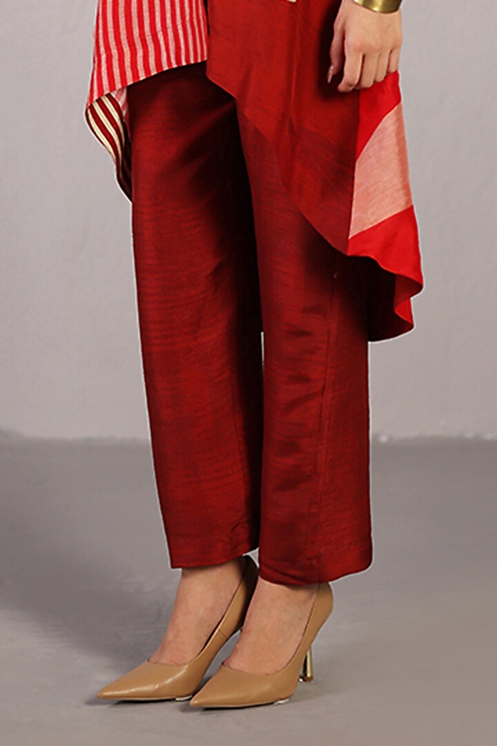 Crimson Red Dupion Silk Jacket Set by CLOS at Pernia's Pop Up Shop