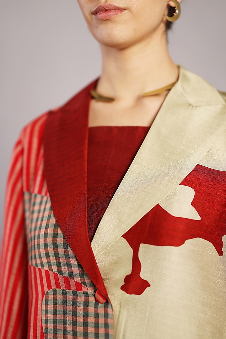 Crimson Red Dupion Silk Jacket Set by CLOS at Pernia's Pop Up Shop