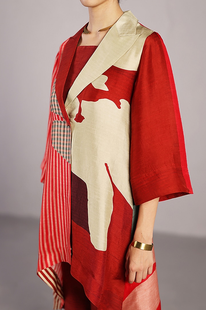 Crimson Red Dupion Silk Jacket Set by CLOS at Pernia's Pop Up Shop