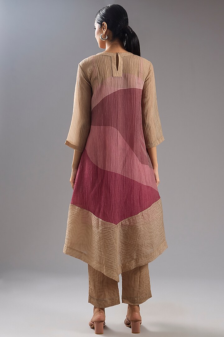 Wine & Cream Shimmer Cupro Abstract Printed Tunic Kurta Set by CLOS at Pernia's Pop Up Shop