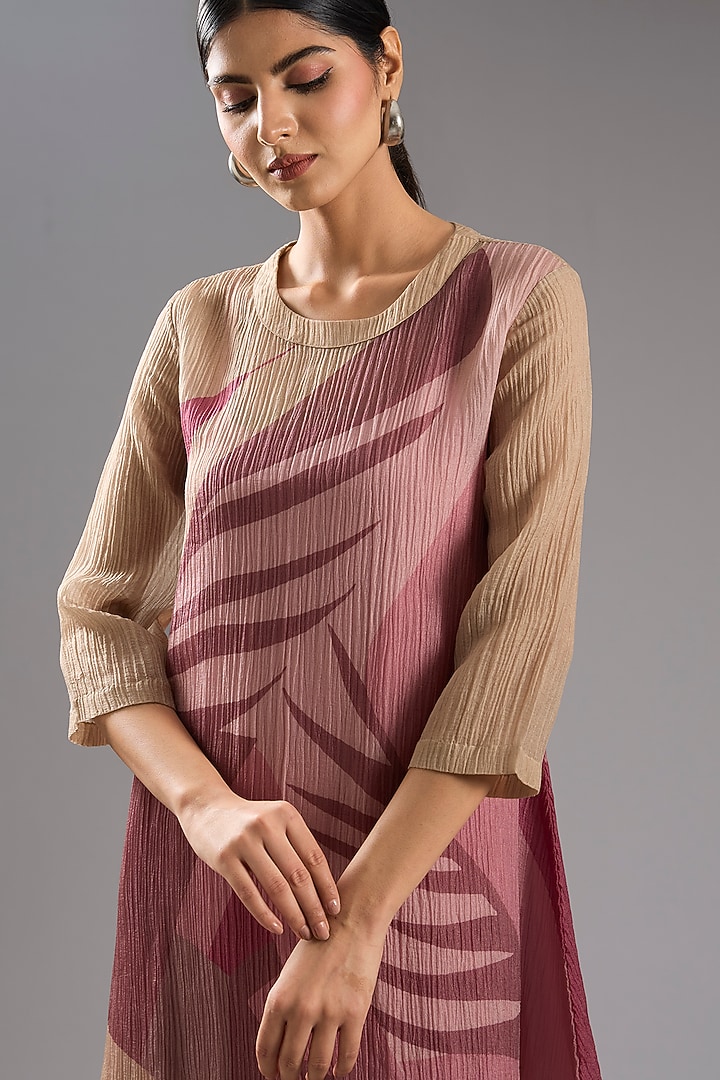 Wine & Cream Shimmer Cupro Abstract Printed Tunic Kurta Set by CLOS at Pernia's Pop Up Shop