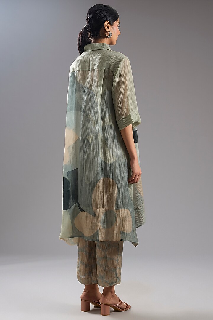 Grey Shimmer Cupro Abstract Printed Tunic Kurta Set by CLOS at Pernia's Pop Up Shop