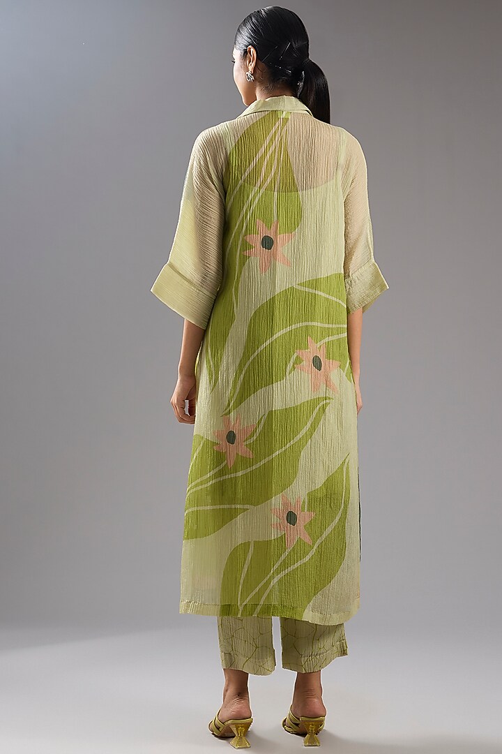 Green Shimmer Cupro Abstract Printed Tunic Kurta Set by CLOS at Pernia's Pop Up Shop