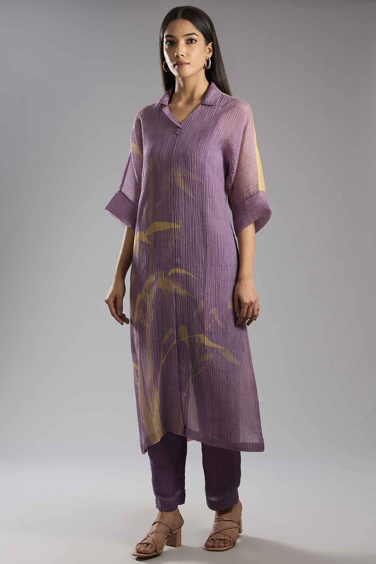Purple Shimmer Cupro Abstract Printed Tunic Kurta Set by CLOS at Pernia's Pop Up Shop