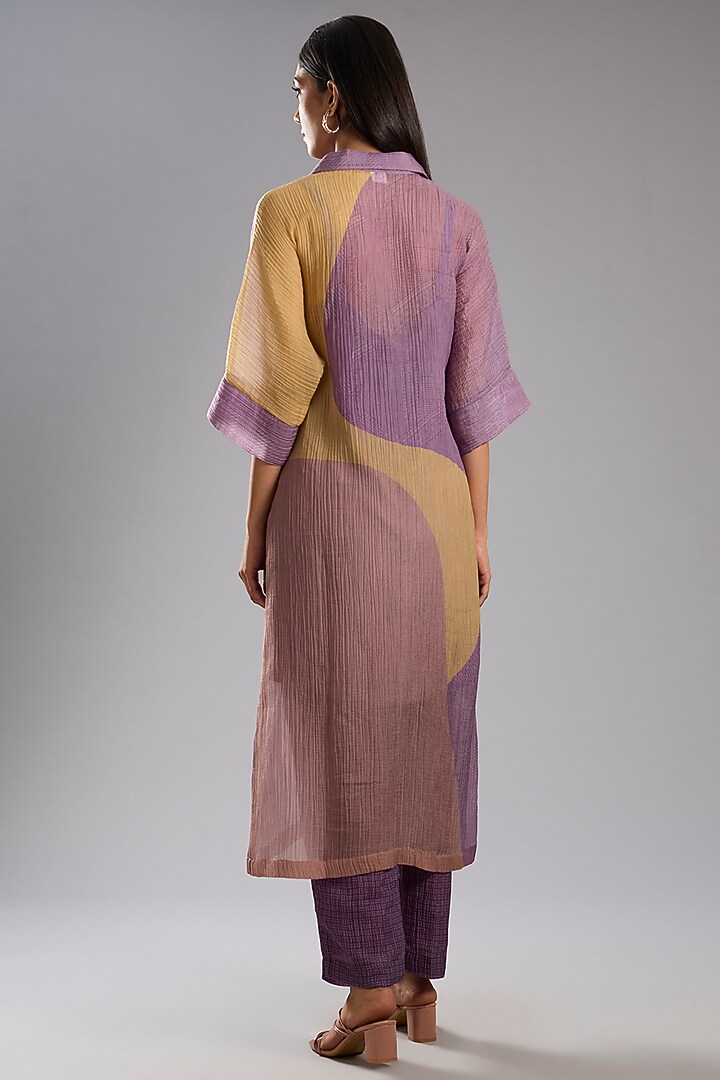 Purple Shimmer Cupro Abstract Printed Tunic Kurta Set by CLOS at Pernia's Pop Up Shop