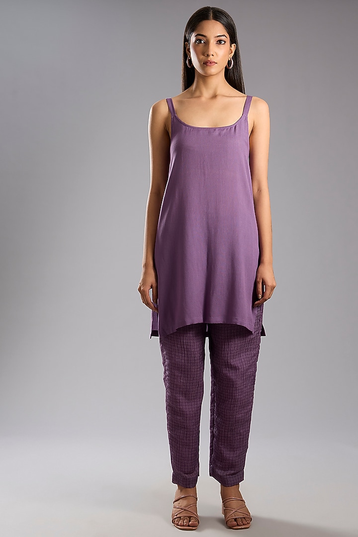 Purple Shimmer Cupro Abstract Printed Tunic Kurta Set by CLOS at Pernia's Pop Up Shop