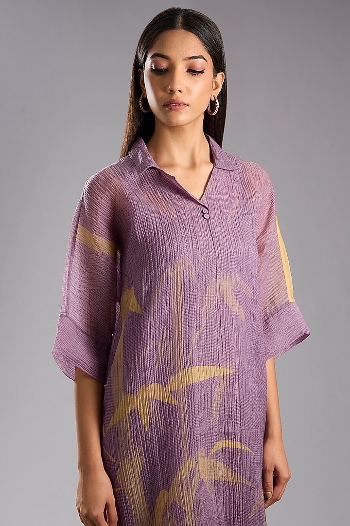 Purple Shimmer Cupro Abstract Printed Tunic Kurta Set by CLOS at Pernia's Pop Up Shop