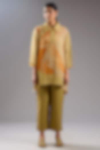 Orange Shimmer Cupro Abstract Printed Shirt Tunic Set by CLOS at Pernia's Pop Up Shop