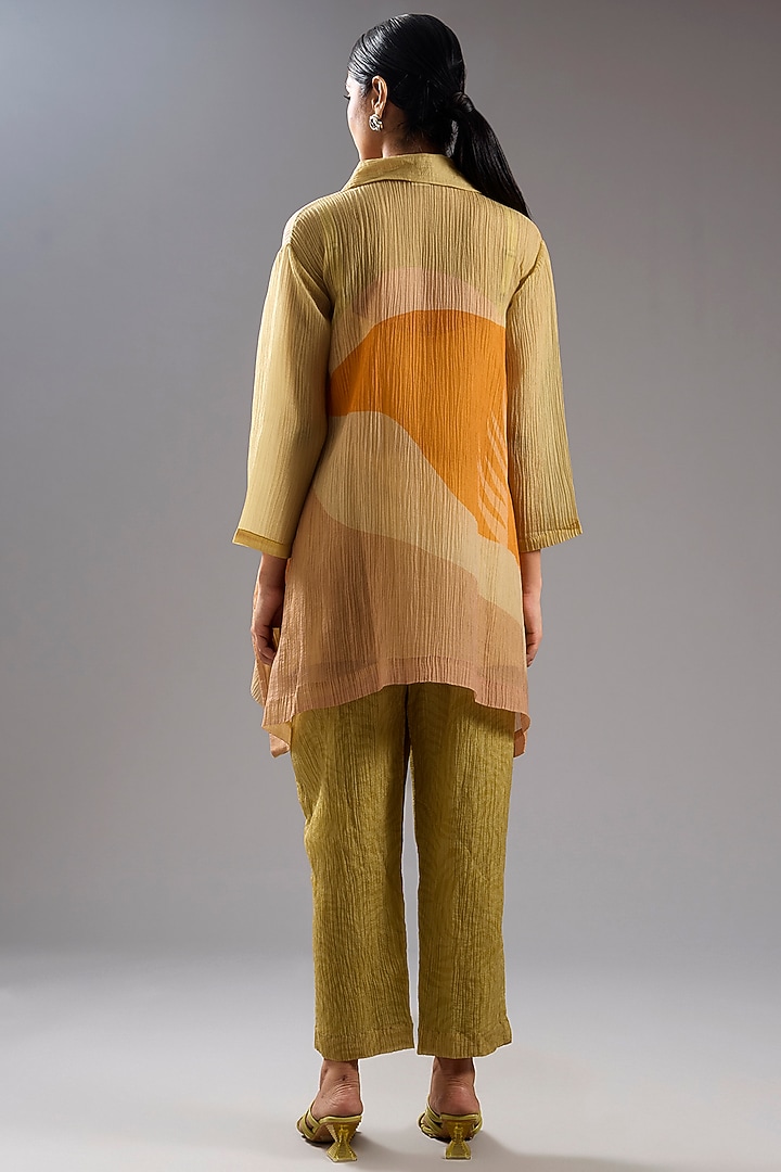 Orange Shimmer Cupro Abstract Printed Shirt Tunic Set by CLOS at Pernia's Pop Up Shop