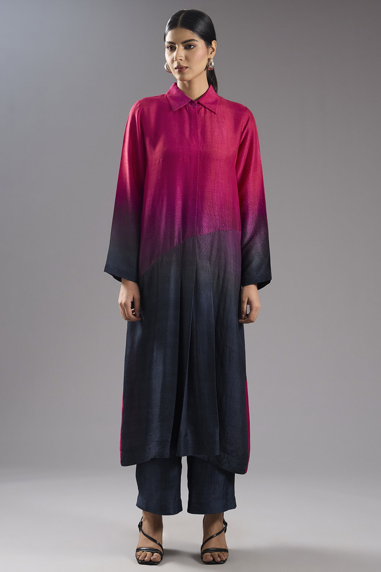 Red & Black Dupion Silk Abstract Printed Tunic Kurta Set by CLOS at Pernia's Pop Up Shop