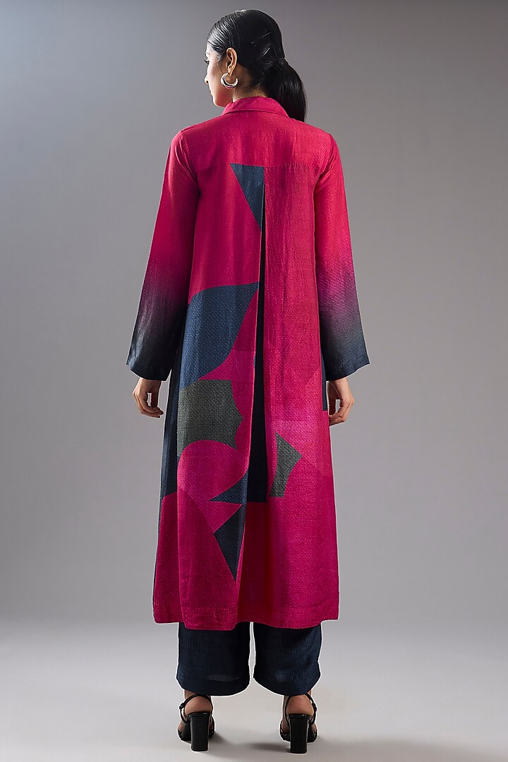 Red & Black Dupion Silk Abstract Printed Tunic Kurta Set by CLOS at Pernia's Pop Up Shop