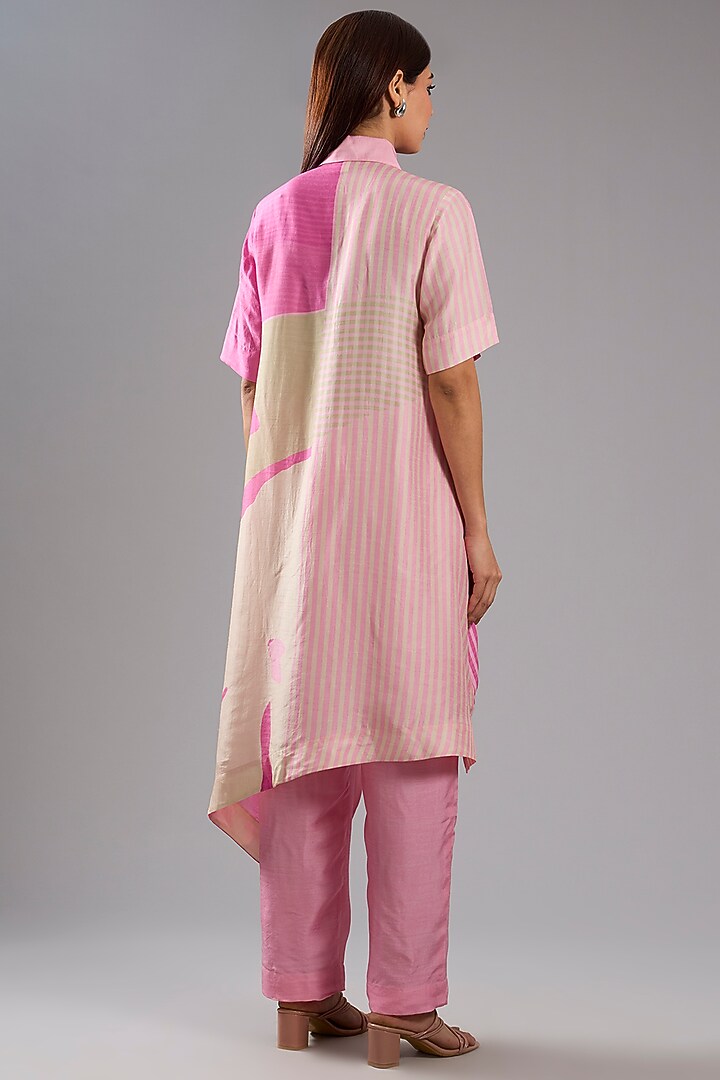 Pink Dupion Silk Abstract Printed Tunic Kurta Set by CLOS at Pernia's Pop Up Shop