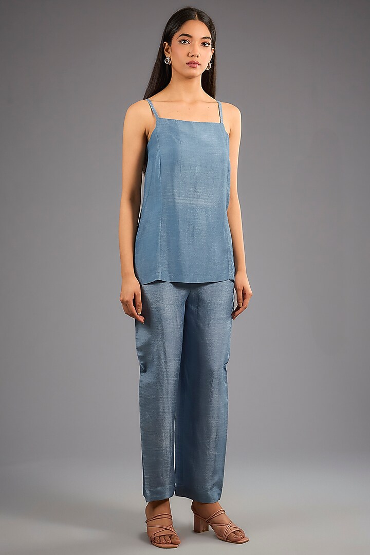 Blue Dupion Silk Abstract Geometric Printed Kurta Set by CLOS at Pernia's Pop Up Shop