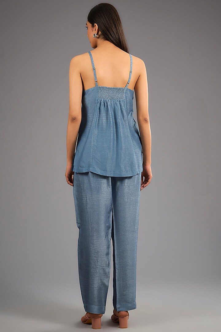Blue Dupion Silk Abstract Geometric Printed Kurta Set by CLOS at Pernia's Pop Up Shop
