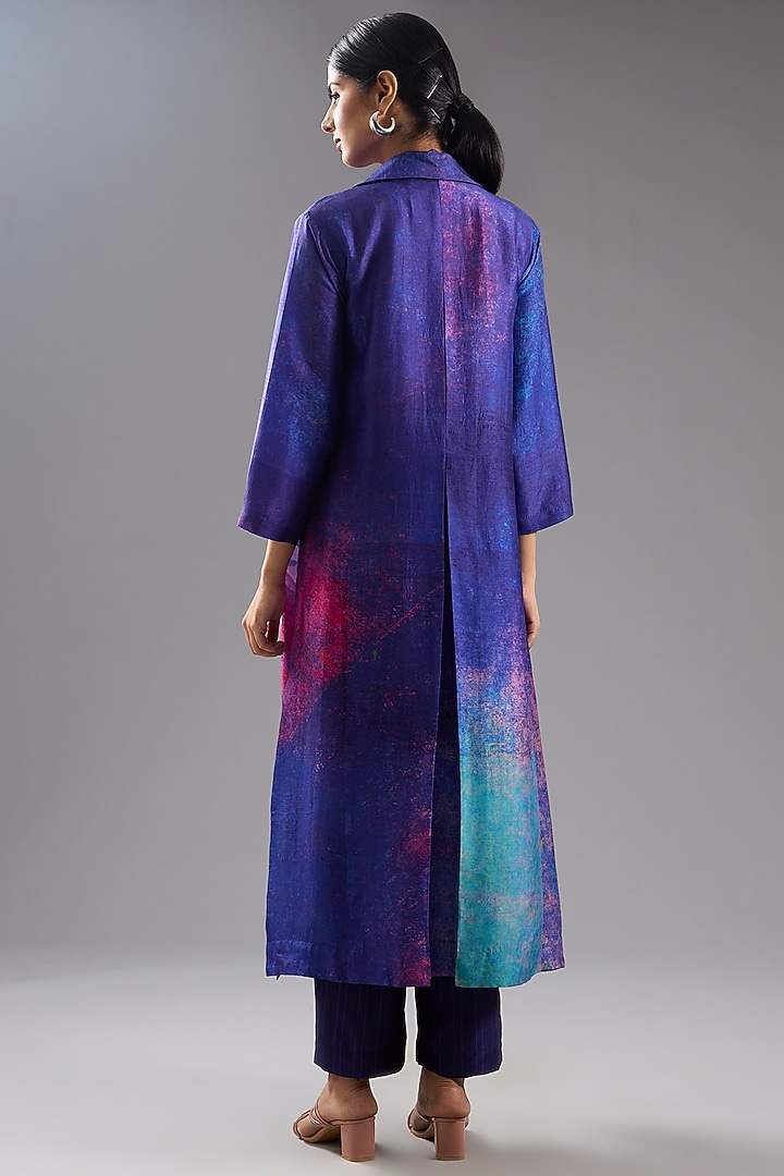 Purple Dupion Silk Abstract Printed Tunic Kurta Set by CLOS at Pernia's Pop Up Shop