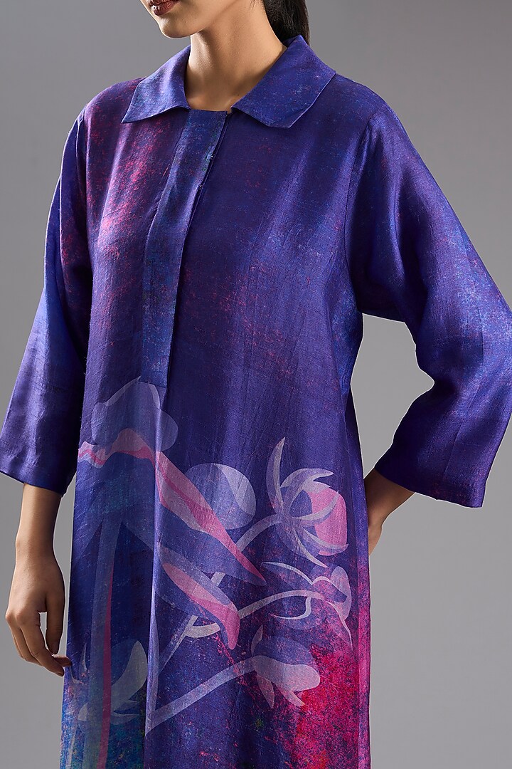 Purple Dupion Silk Abstract Printed Tunic Kurta Set by CLOS at Pernia's Pop Up Shop
