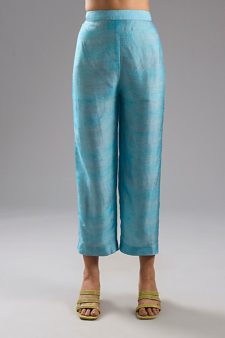 Blue Dupion Silk Abstract Printed Tunic Kurta Set by CLOS at Pernia's Pop Up Shop