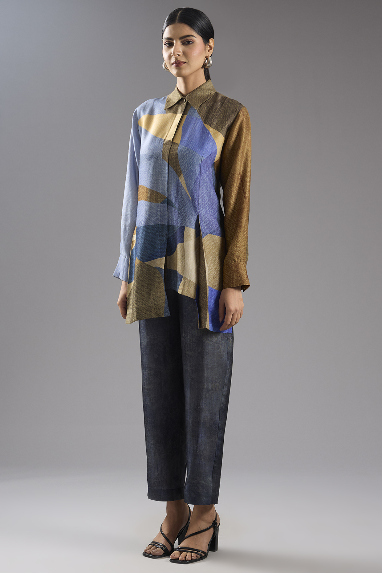 Multi-Colored Dupion Silk Asbtract Printed Co-Ord Set by CLOS at Pernia's Pop Up Shop