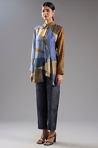 Multi-Colored Dupion Silk Asbtract Printed Co-Ord Set by CLOS