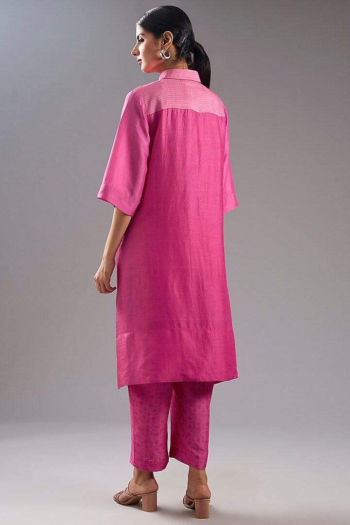 Pink Dupion Silk Abstract Printed Tunic Kurta Set by CLOS at Pernia's Pop Up Shop