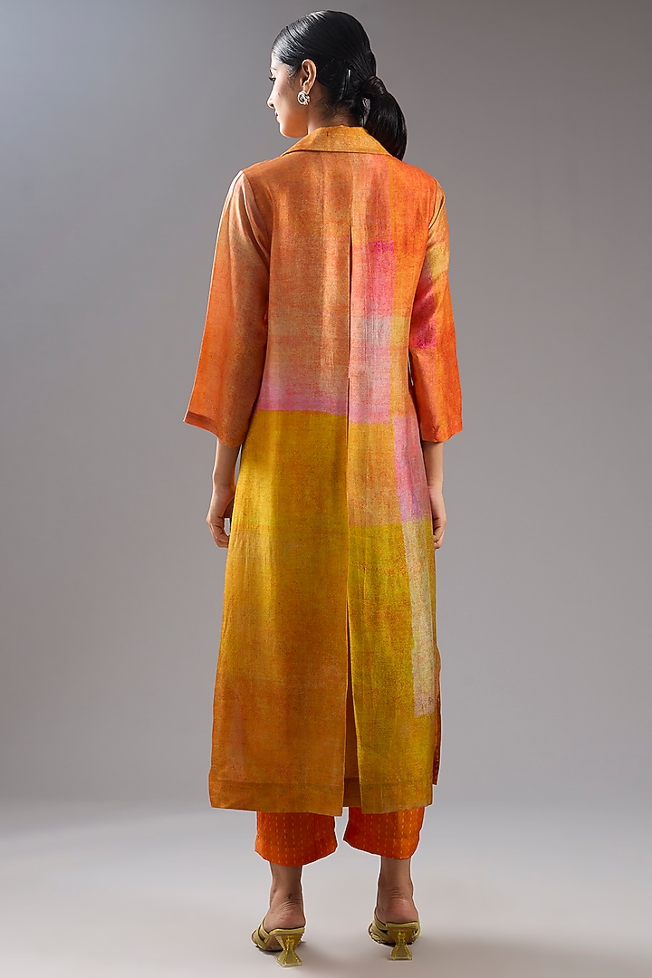 Orange Dupion Silk Abstract Printed Tunic Kurta Set by CLOS at Pernia's Pop Up Shop