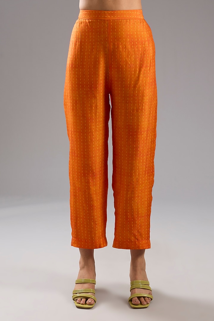 Orange Dupion Silk Abstract Printed Tunic Kurta Set by CLOS at Pernia's Pop Up Shop