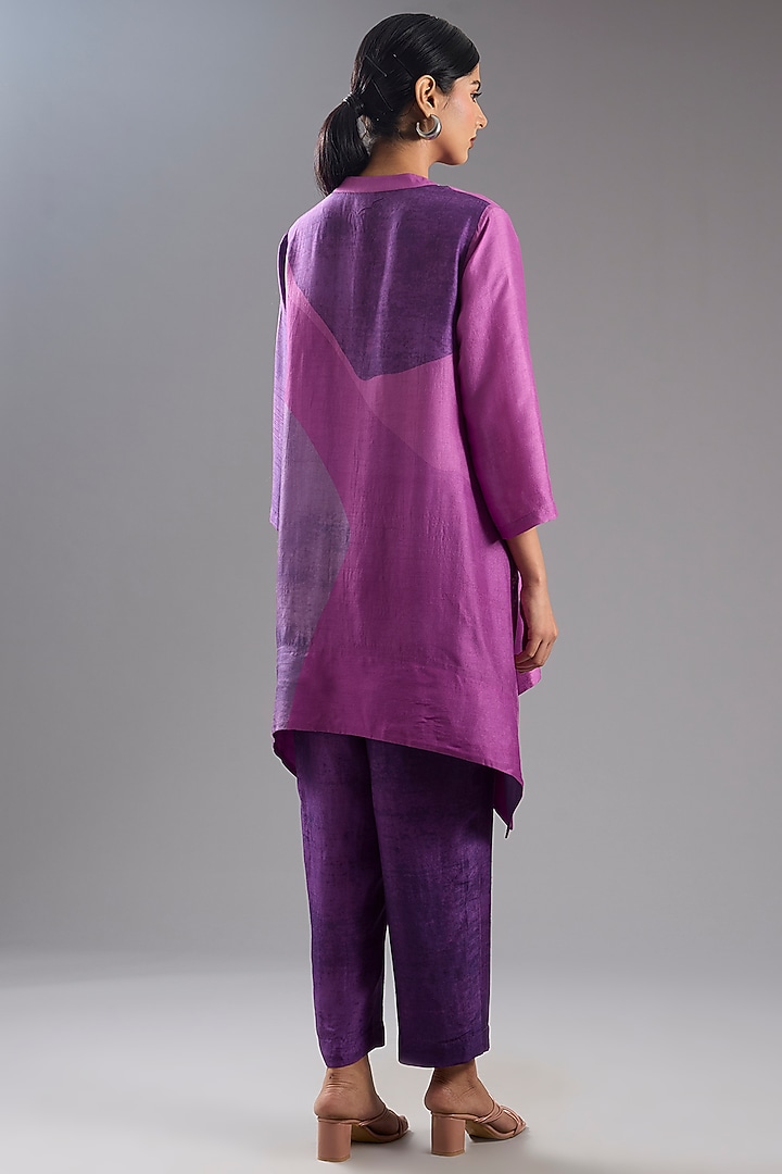 Purple Dupion Silk Abstract Printed Tunic Kurta Set by CLOS at Pernia's Pop Up Shop