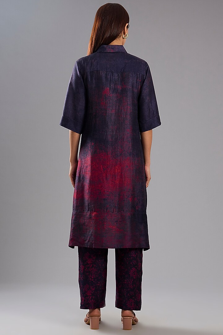 Maroon Dupion Silk Abstract Printed Tunic Kurta Set by CLOS at Pernia's Pop Up Shop