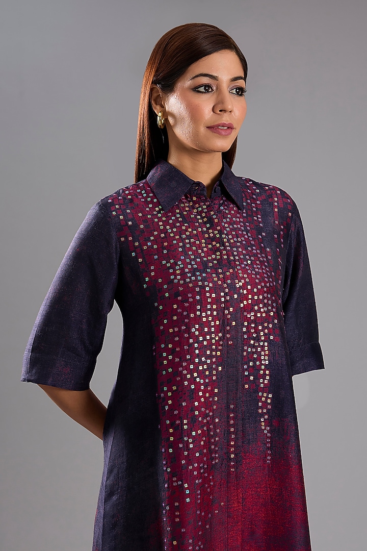 Maroon Dupion Silk Abstract Printed Tunic Kurta Set by CLOS at Pernia's Pop Up Shop