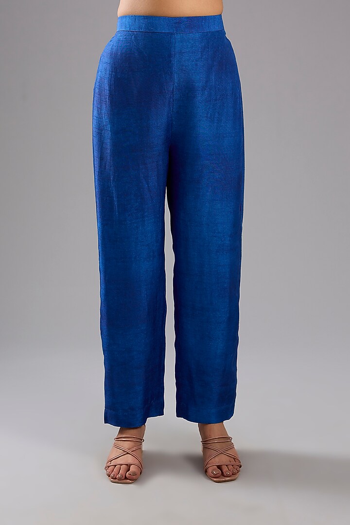 Blue Dupion Silk Abstract Printed Tunic Kurta Set by CLOS at Pernia's Pop Up Shop