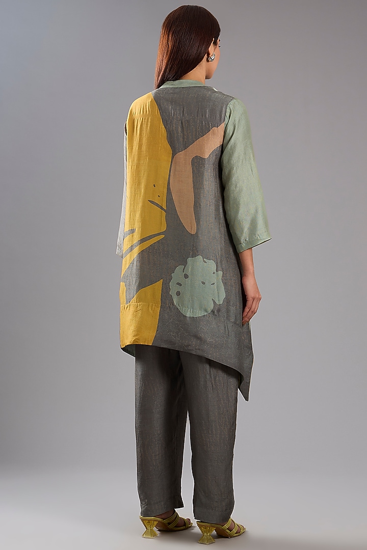 Yellow Dupion Silk Abstract Printed Tunic Kurta Set by CLOS at Pernia's Pop Up Shop